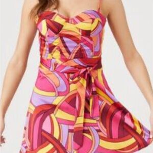 Forever 21 Pink and Red Mini Sundress Sleeveless Sweetheart Neckline